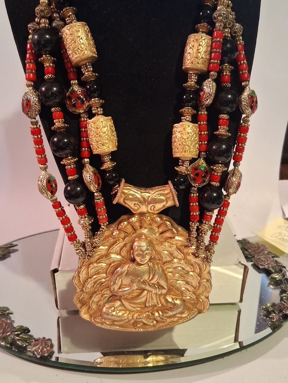 Statement Piece Of Glass Beaded  Necklace with Ornate Pendant